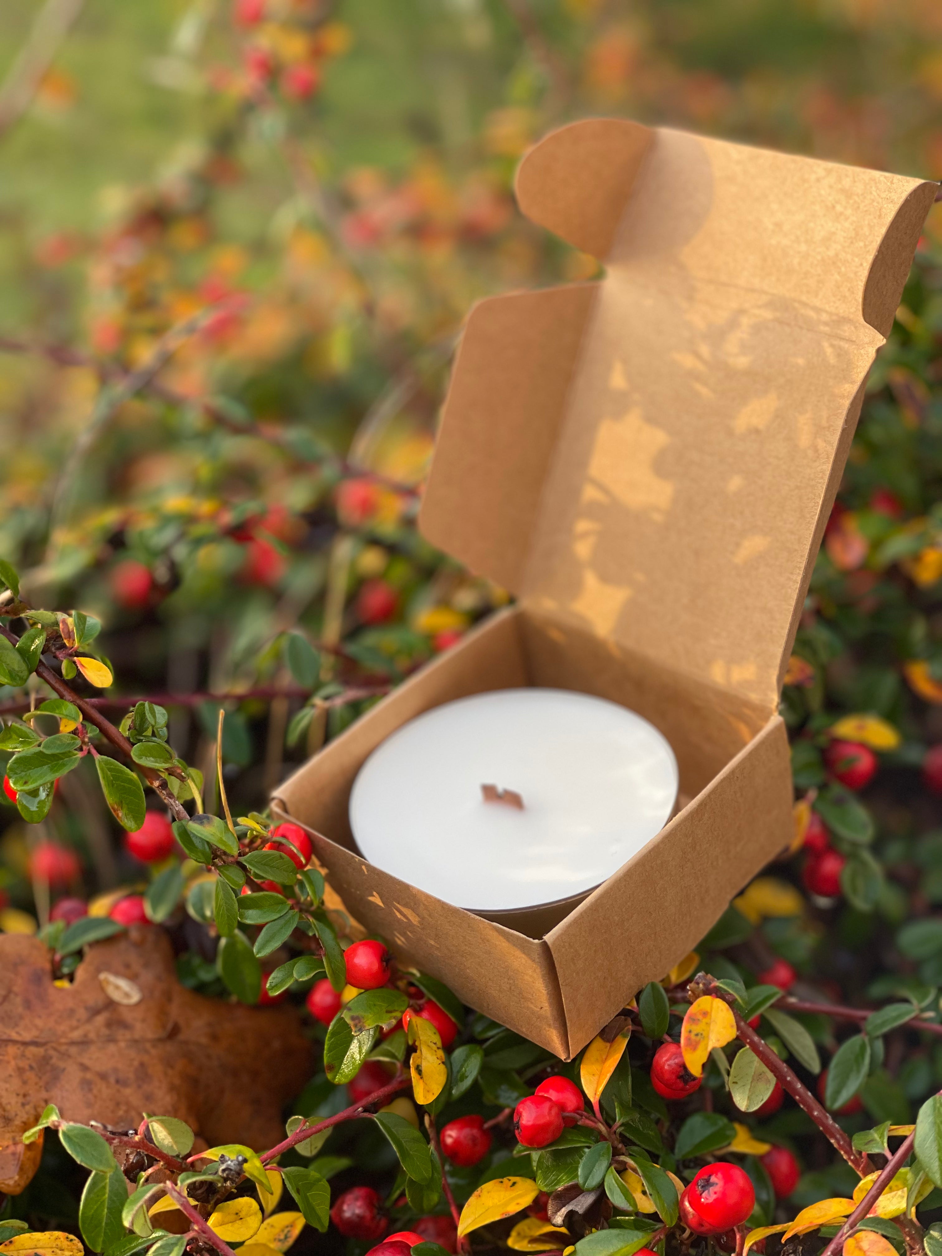 duftlys med rapsvoks, juleappelsin i gaveeske